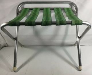 Vintage Metal Luggage Rack Stand Green Lawn Chair Webbing Rv Camping