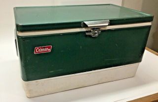 Vintage 1974 Coleman Green Metal Ice Chest Cooler,  18 1/2 " X 13 - 1/2 " X 11 "