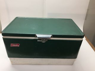 Vintage 1974 COLEMAN Green Metal Ice Chest Cooler,  18 1/2 