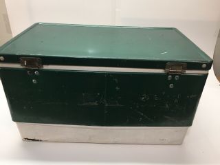 Vintage 1974 COLEMAN Green Metal Ice Chest Cooler,  18 1/2 