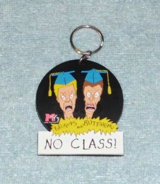 Rare Vintage 1993 Mtv Beavis And Butthead No Class Rubber Keychain
