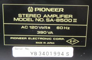 PIONEER SA - 8500II INTEGRATED STEREO AMPLIFIER SERVICED PERFECT W/ LED,  BOX 9