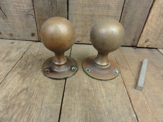 2x Pair Spindle Antique Vintage Brass Door Knob Handle Pull Ball