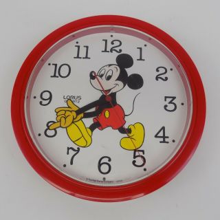 Vintage Lorus Disney Mickey Mouse Wall Clock Red 10 1/2 " Quartz Japan
