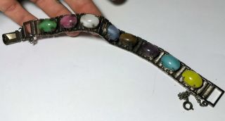 Vtg Designer Sarah Coventry Cabochon Silver Tone Panel Link Costume Bracelet
