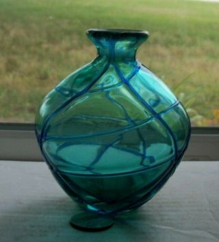 Art Glass Vintage Teal Fancy Glass Vase