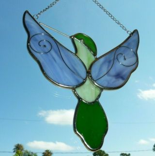 Hummingbird Suncatcher 3d Stained Glass Window Art Hanging 5.  5 " X 6 " Vtg
