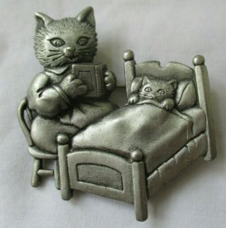 Vintage Jonette Jewelry Jj Mother Cat And Kitten Bedtime Story Pewter Pin