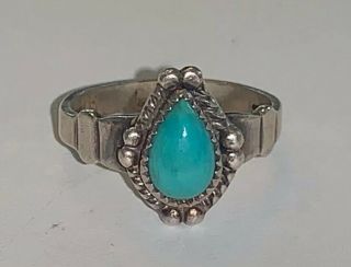 Vintage Navajo Bell Trading Post Sterling Silver & Turquoise Fancy Ring Sz 4.  5
