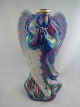 Vintage Art Glass - Fenton Iridescent 7 Inch 2 Pd Glass Angel With Frosted Wings