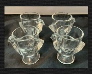 Vintage Set Of 4 Clear Glass Chicken Egg Cup Holders France Hen Egg Cups