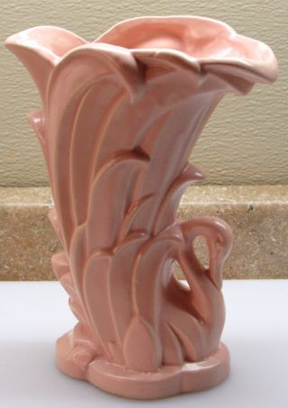 Vtg Art Pottery Pink Mcm Mccoy Deco Style Swan Matte Pink Vase Gr8 4 Spring