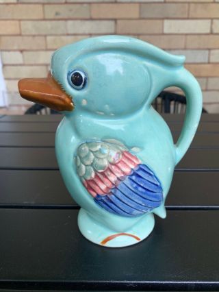 Vintage Ceramic Figural Bird Kookaburra Pitcher Blue Made In Japan -