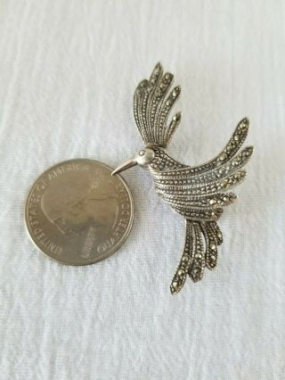 Vintage CW Sterling Silver Marcasite Bird in Flight Brooch/Pin 3