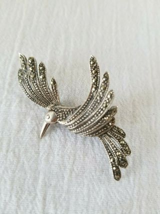 Vintage CW Sterling Silver Marcasite Bird in Flight Brooch/Pin 4