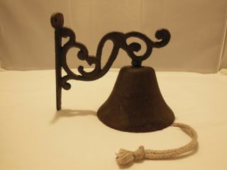 Vintage Style Wall Mount Cast Iron Bell W/ Ornate Bracket
