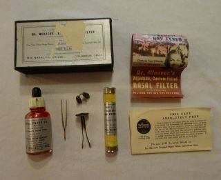 Vtg 1942 Dr Weaver’s Adjustable Fitted Nasal Filter Box Liquid Medical Quackery
