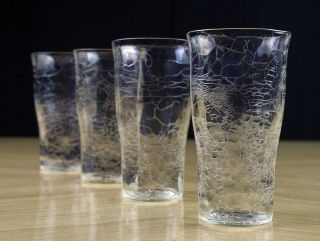 True Crackle Glass 10oz Tumbler Glasses Set,  Vintage C.  1920s Blown Crystal Clear