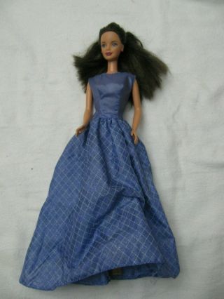 Vintage 1966 Mattel Long Brown Hair Barbie With Blue Gown