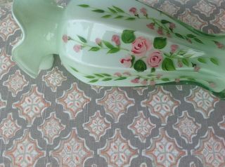 Vintage Hand Painted Glass Vase Green and White Fenton? 4
