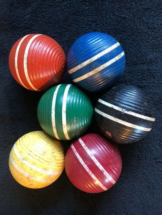 Vintage Wood Croquet Balls/set Of 6 Wooden Triple Striped 3”