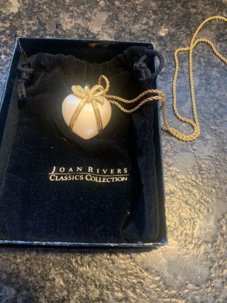 Joan Rivers Gold W White Pearl Crystal Wrap Heart Bow Pendant Necklace