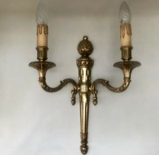 Vintage French Gold Colour Neo Classical Large Double Candle Sconce Wall Light