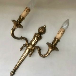VINTAGE FRENCH GOLD COLOUR NEO CLASSICAL LARGE DOUBLE CANDLE SCONCE WALL LIGHT 3