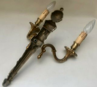 VINTAGE FRENCH GOLD COLOUR NEO CLASSICAL LARGE DOUBLE CANDLE SCONCE WALL LIGHT 8