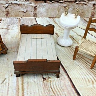 Vintage dollhouse 1:12 Miniature furniture bed room dresser bed chairs 3