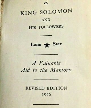 Vintage 1946 Masonic Cipher - King Solomon - Lone Star Edition