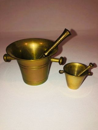 Set Of 2 Vintage Brass Mortar & Pestle 2” And 1.  25” Herbs,  Apothecary