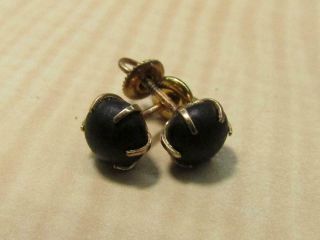 Unmarked Tests 14k Yellow Gold Jewelry Vintage Screw Post Earrings Black Stone