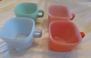 Glasbake - Glassbake - Coffee - Mugs - Cups - Vtg - Set - Of - 4 Green - Blue - Red - Orange