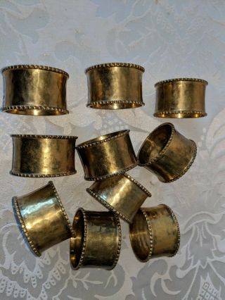 Set Of 10 Vintage Beaded Brass Gold Napkin Rings Holders