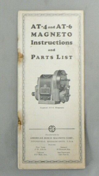 Vintage At4 And At6 Magneto Instructions And Parts List
