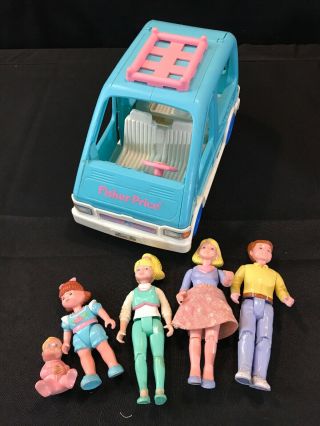 Vintage Fisher Price Loving Family Doll House Van Mom Dad Teen Sister Baby