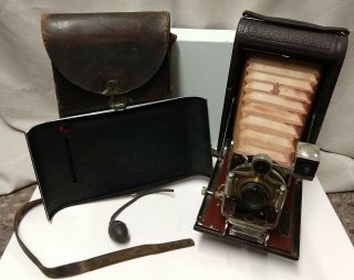 Antique Eastman Kodak Co.  No.  4 A Folding Kodak Bellows Camera In Leather Case