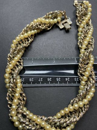 Signed Barclay Vintage Necklace Choker 15” Long Gold Tone Faux Pearls Twisted 2