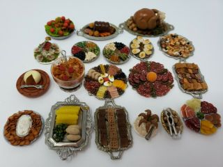 Vtg.  Dollhouse Miniatures Gourmet Food Platter Plates Horderve Trays Meat Cheese