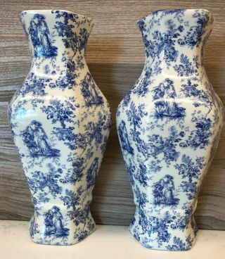 A Vintage Ceramic Porcelain Blue & White 10 " Tall Wall Pockets Vases