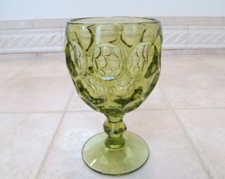 Vintage Indiana Glass Avocado Green Honeycomb Thumbprint Water Goblet