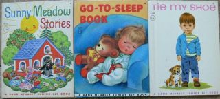 3 Vintage Rand Mcnally Jr Elf Books Go - To - Sleep Book,  Tie My Show,  Sunny Meadow