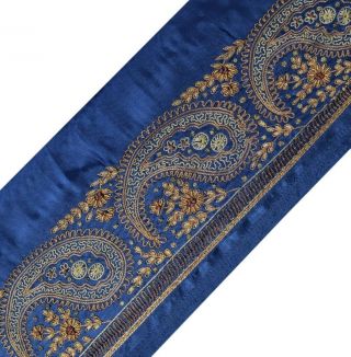 Vintage Saree Sewing Trim Indian Craft Border Hand Beaded Embroidered Lace Blue