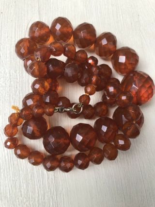 Vintage Graduated Faceted Amber Bead Necklace 72g