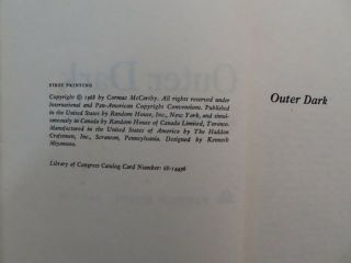 Outer Dark by Cormac McCarthy.  First Edition,  First Printing 1968 2