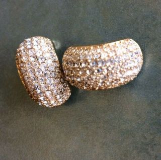 Vintage Signed Christian Dior Goldtone Pave Set Crystal Rhinestone Clip Earrings