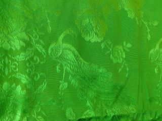 Vintage Antique Loomed Kelly Green Silk Asian Material Peacock Floral 54x80 "