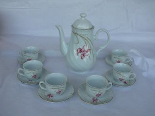 Vintage Porcelain Tea Set Red Flowers 1431