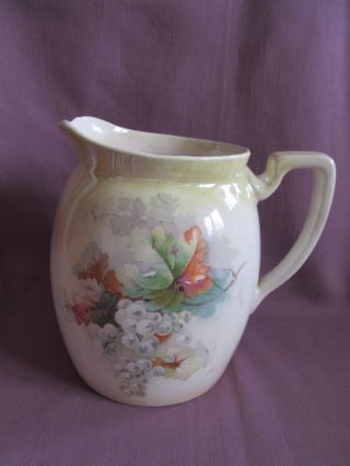 Vtg Steubenville China Pottery Water Pitcher 634 Yellow Luster Grapes Leaves